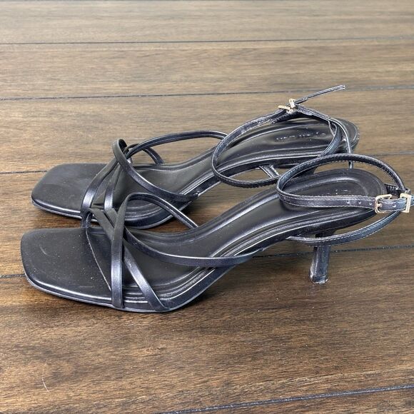 Open Edit Women's Strappy Sandals Size 9 Black Square Toe Kitten Heel - Picture 6 of 9